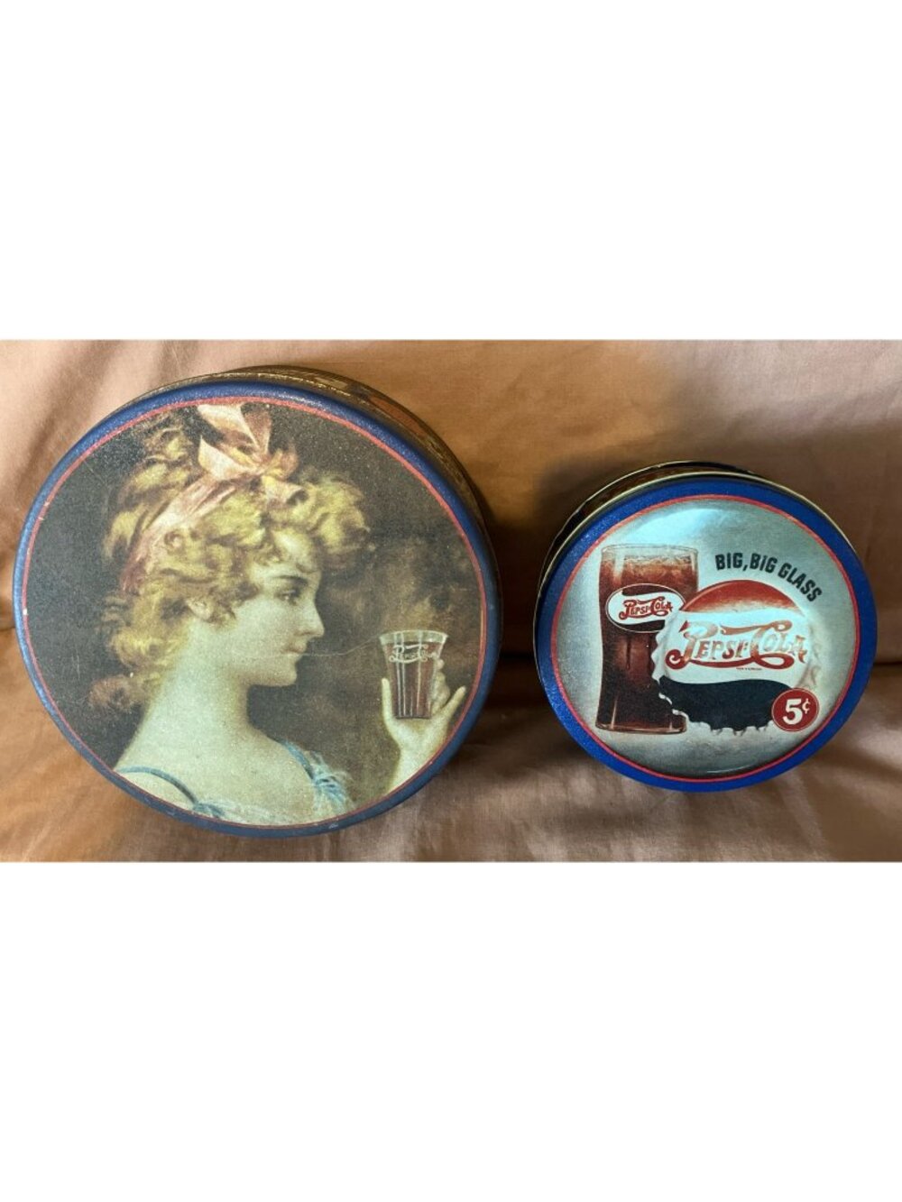 Lot Of 2 Vintage Pepsi Tins 7”& 5”
